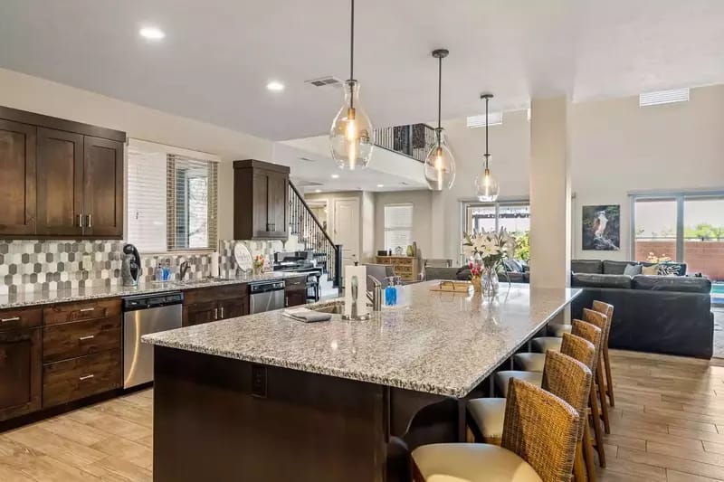 Spacious kitchen with large island.