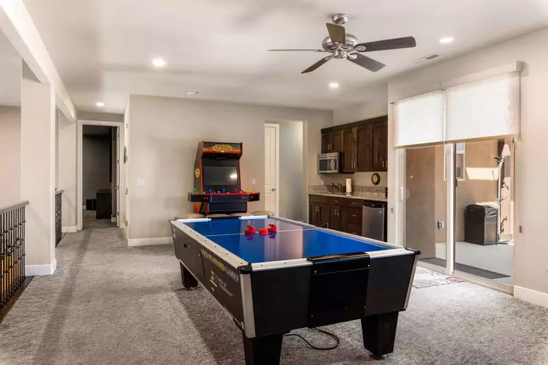 Game room with air hockey table.