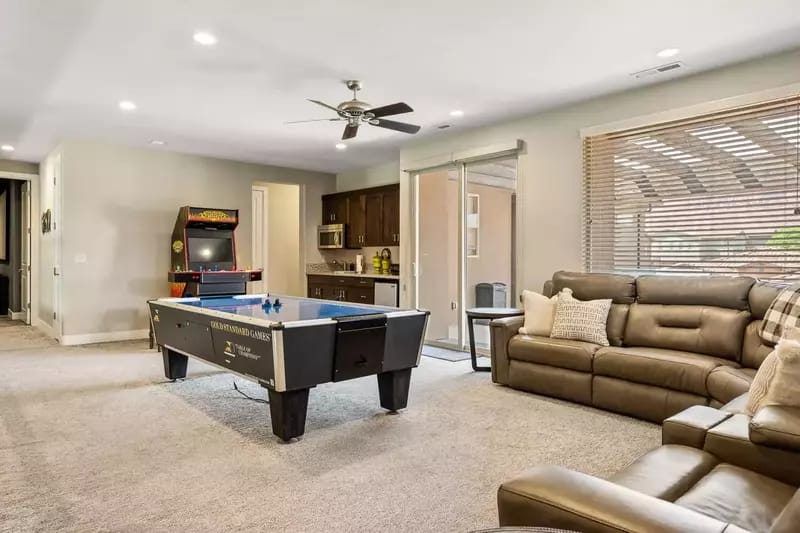 Entertainment room with air hockey table.