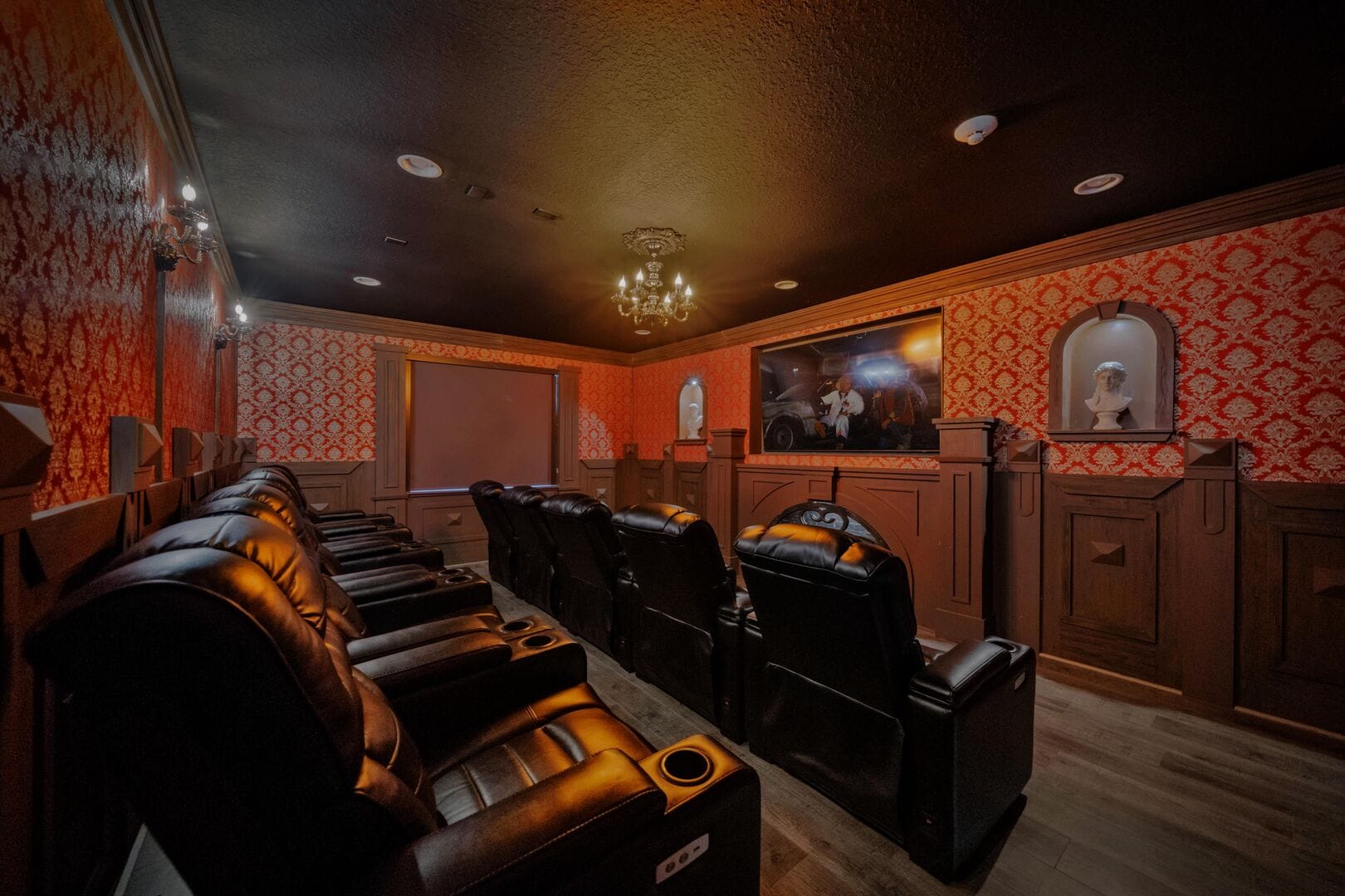 Luxurious home theater with recliners.