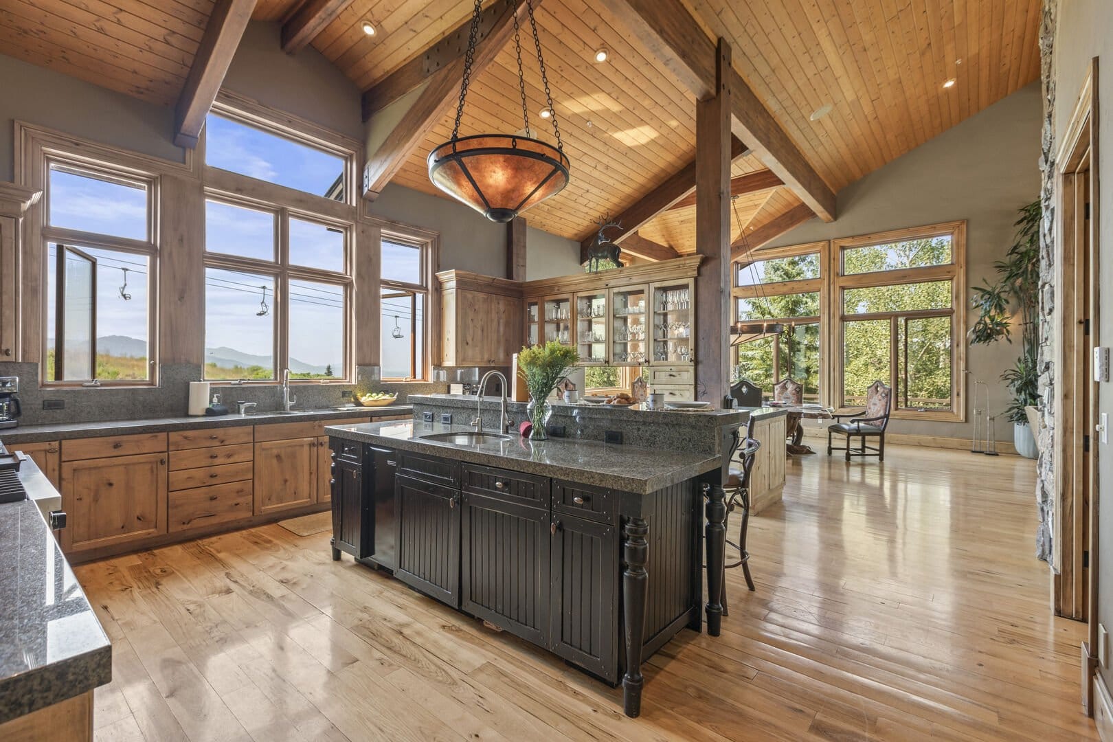 Spacious kitchen with vaulted ceiling.