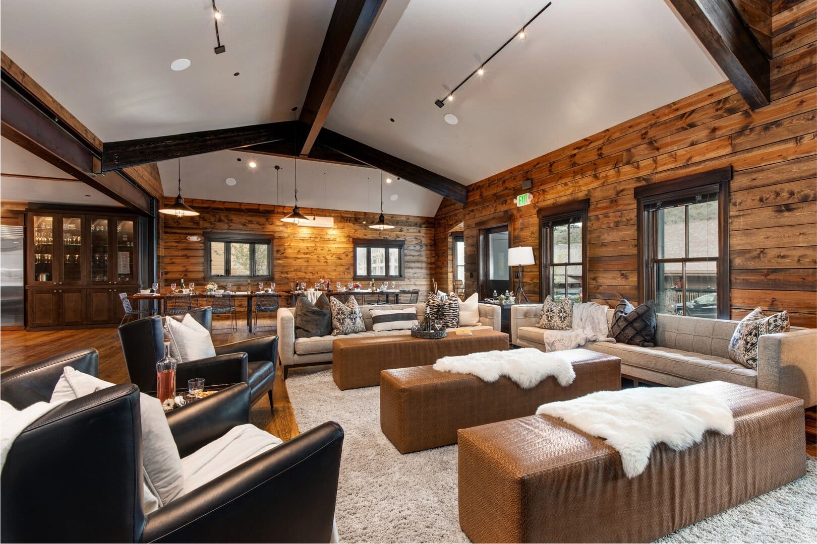 Rustic living room and dining area.