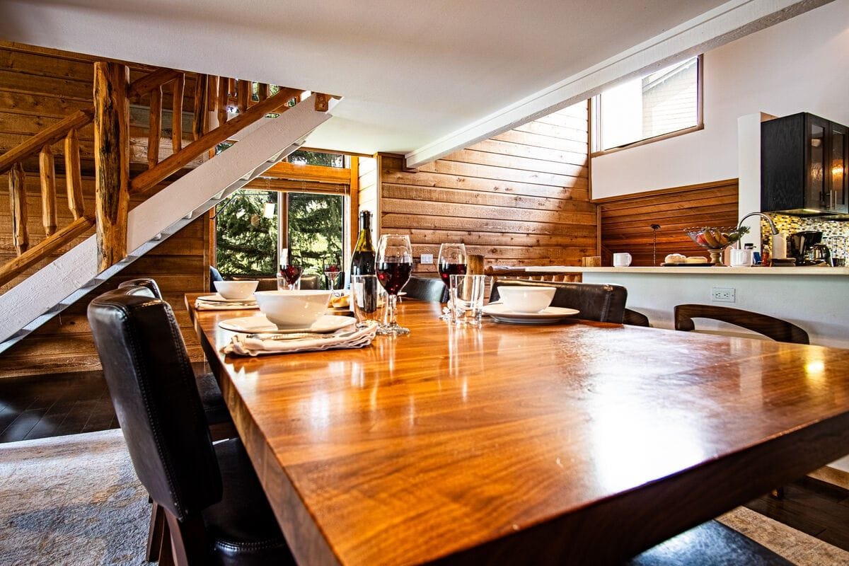 Cozy dining area with wooden decor.