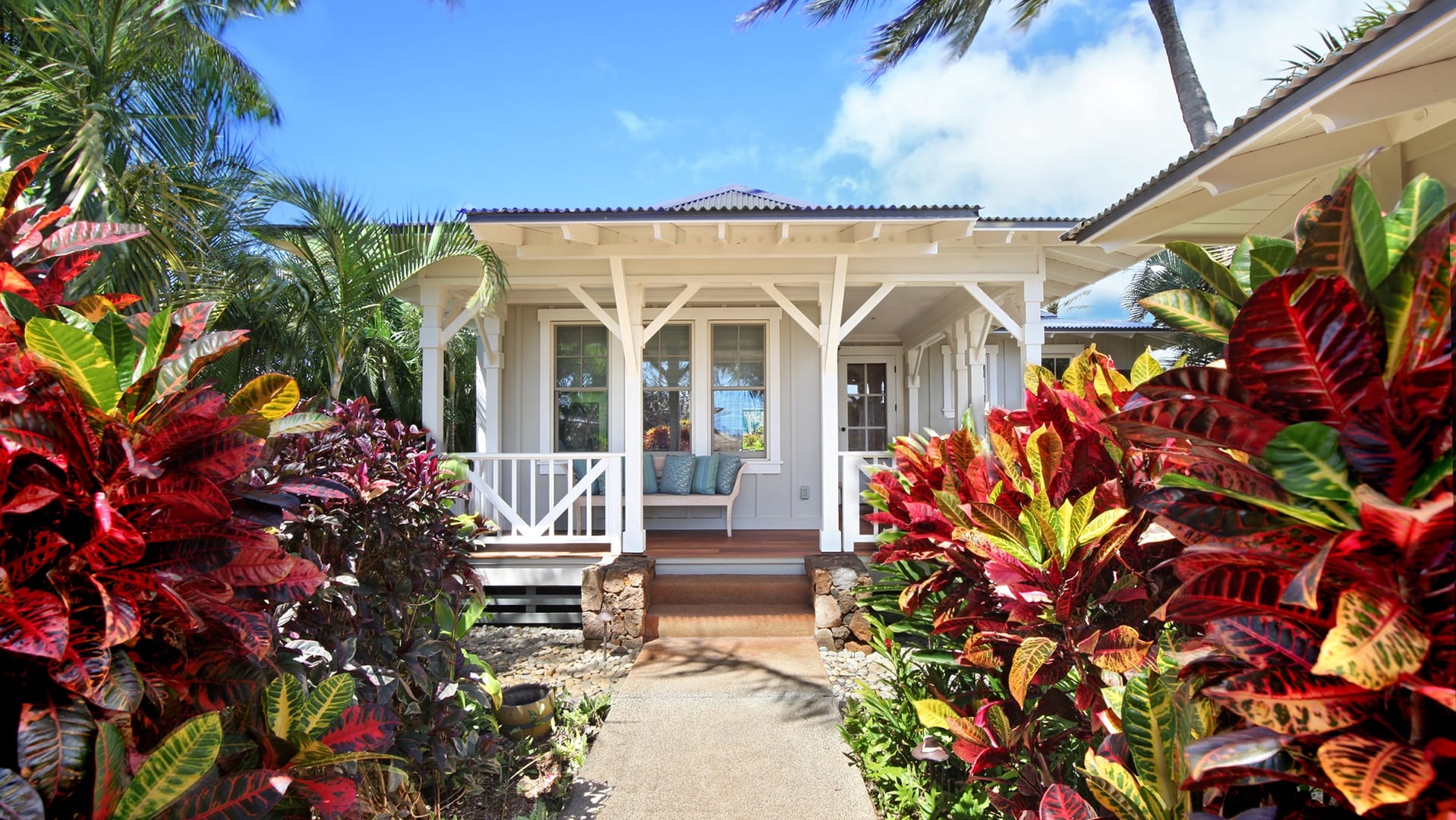 Tropical house with colorful foliage.