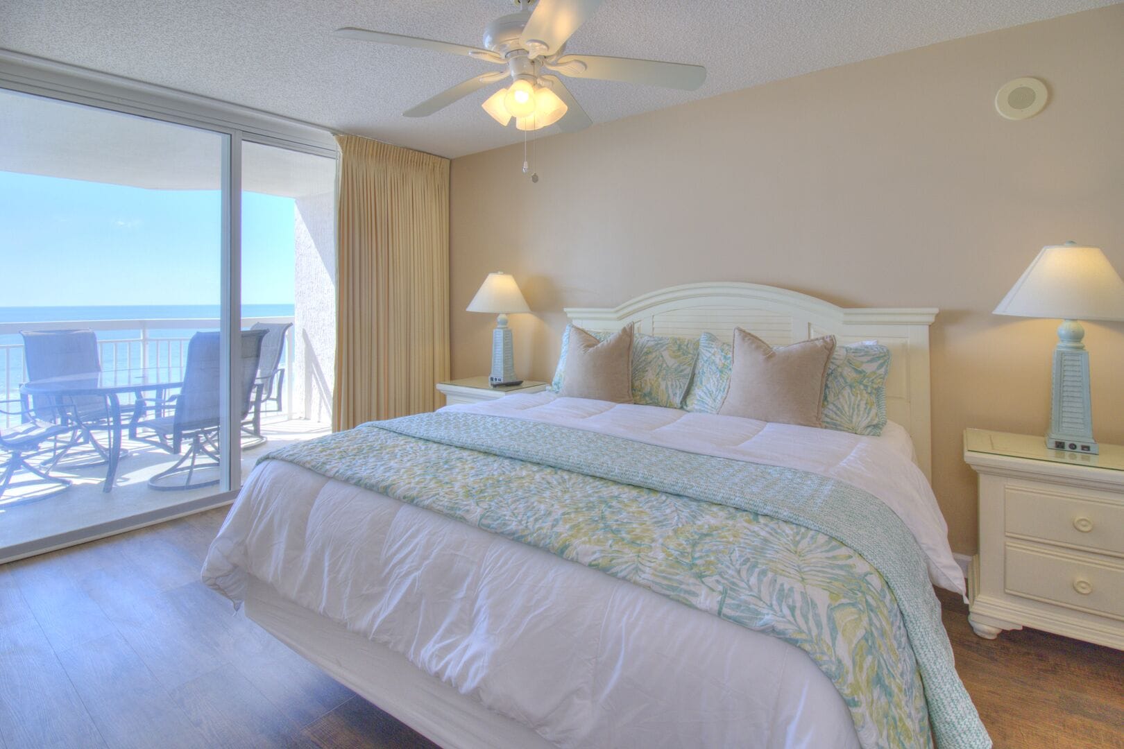 Bedroom with ocean view balcony.