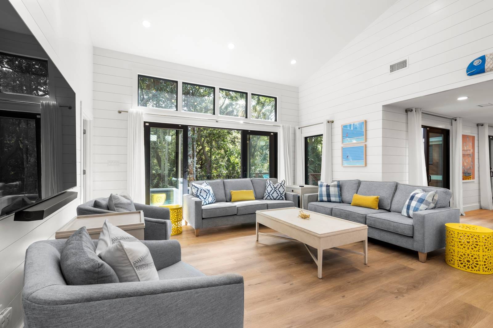 Bright, modern living room interior.