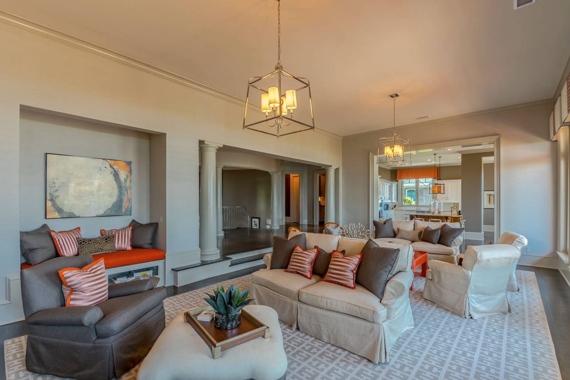 Elegant living room with neutral tones.