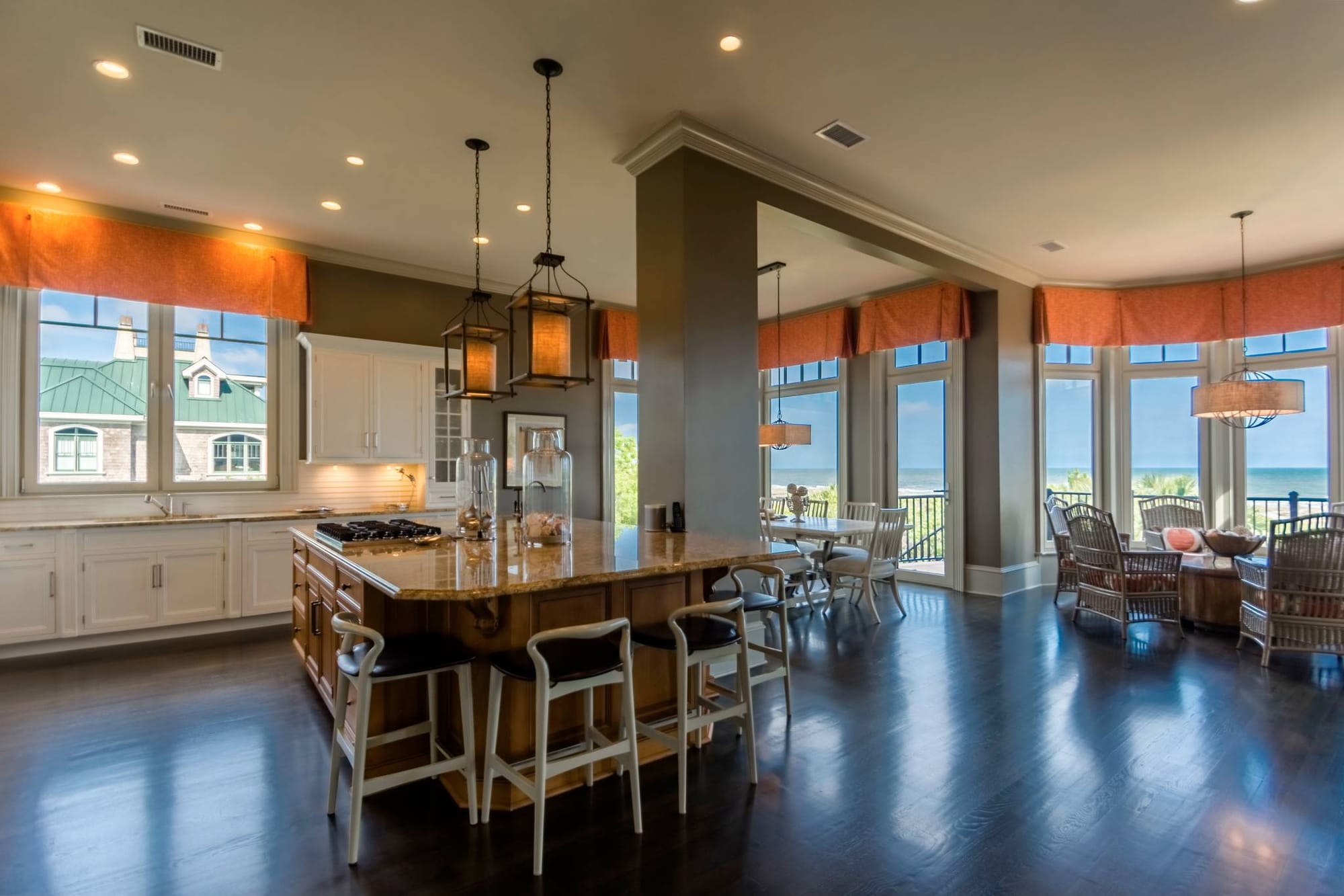 Spacious kitchen with ocean views.