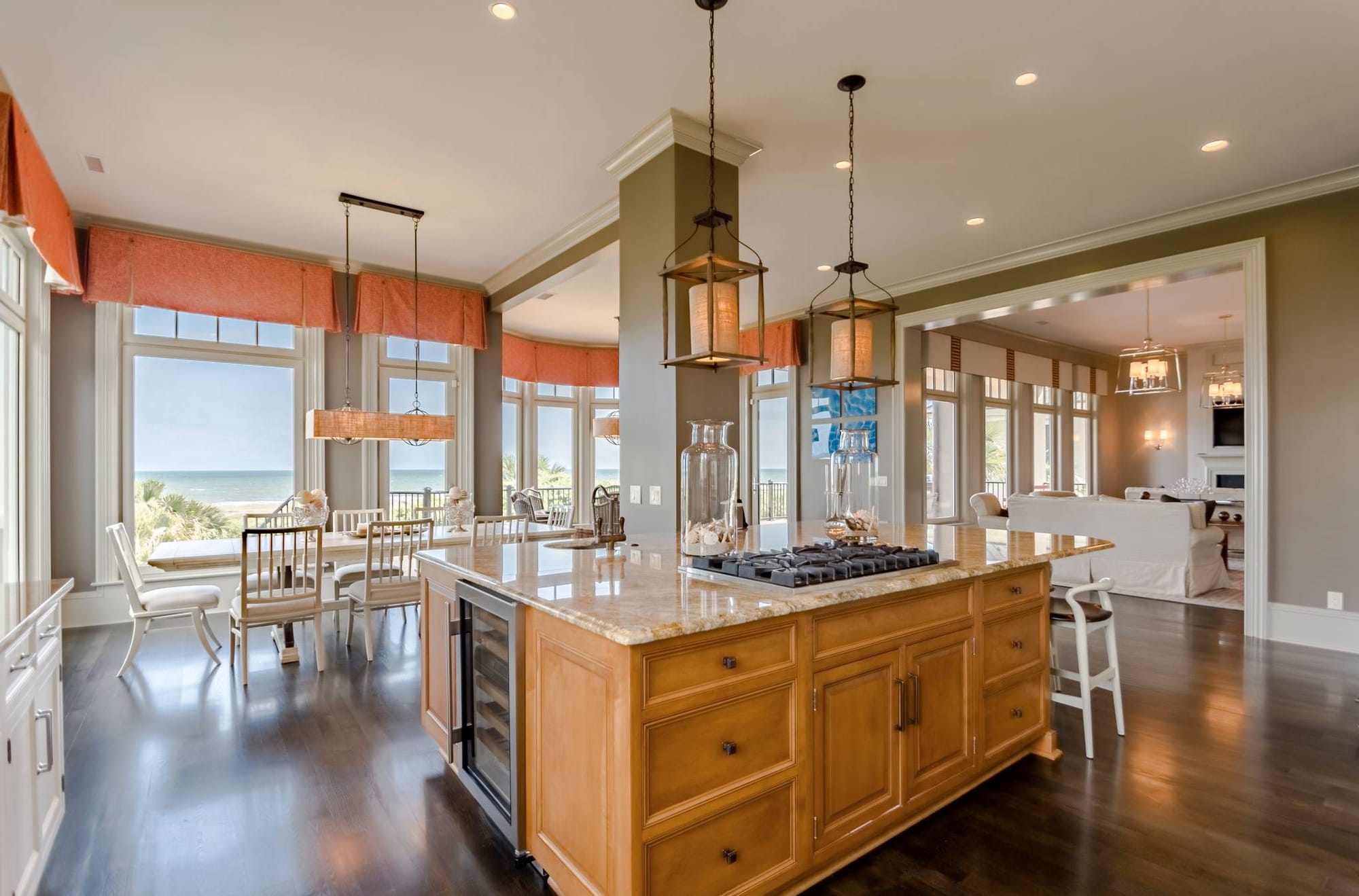 Spacious kitchen with ocean view.