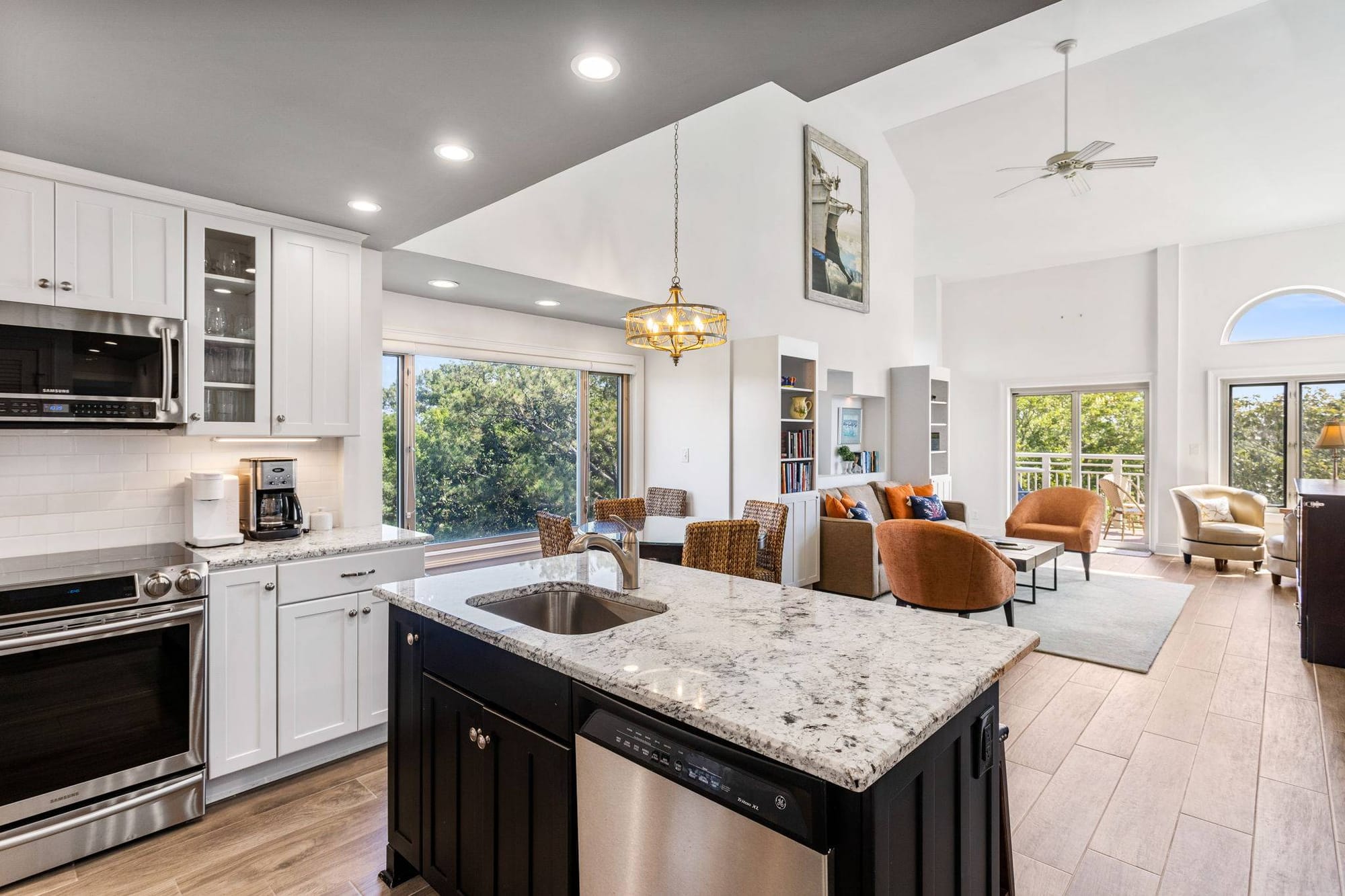 Spacious open kitchen and living area.