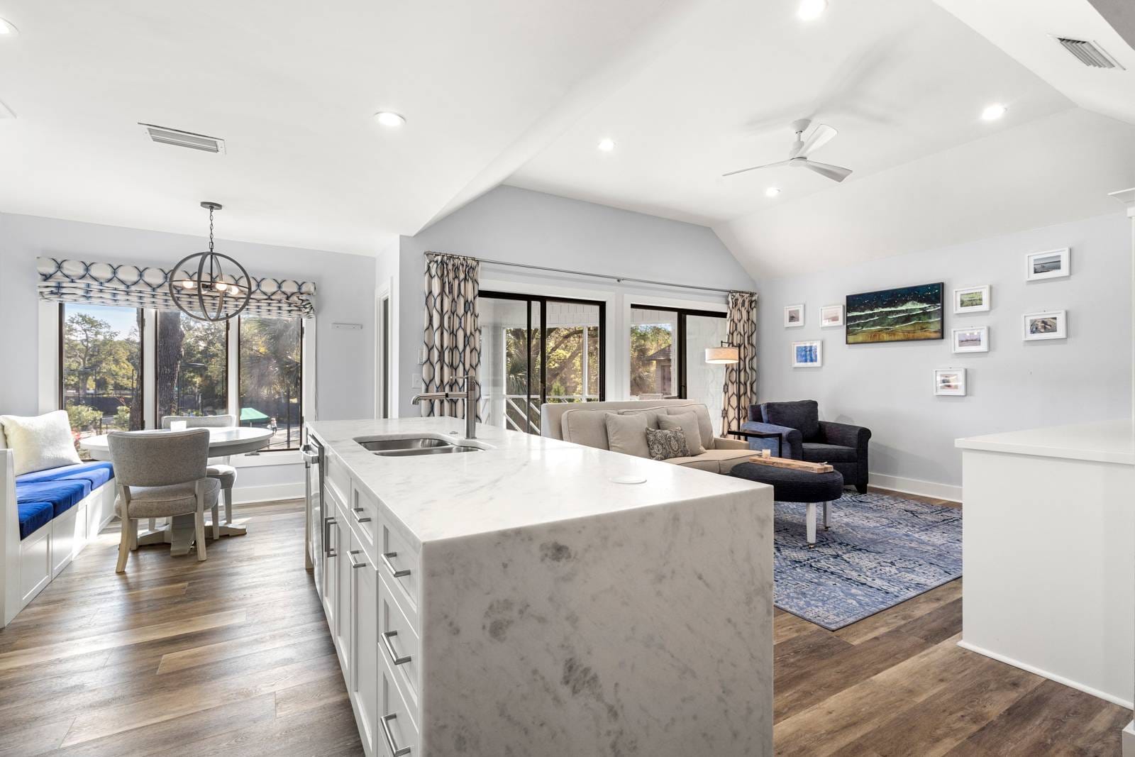 Modern open-plan kitchen and living area.