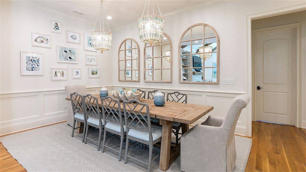 Elegant dining room with modern decor.