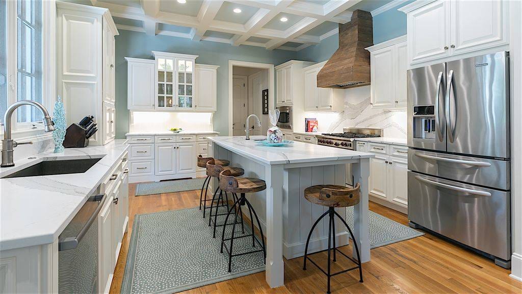 Modern kitchen with white cabinets.