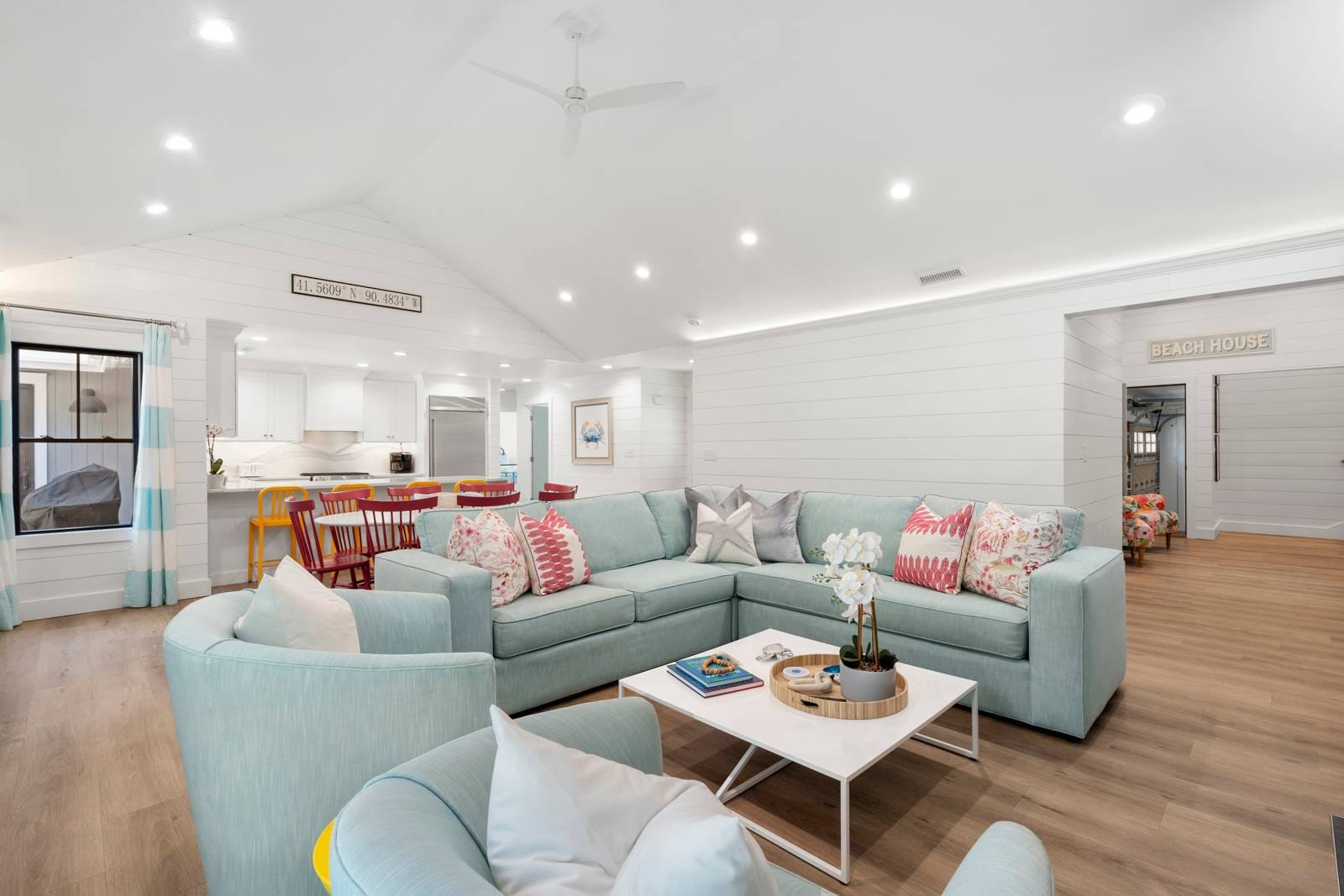 Spacious beach house living room.