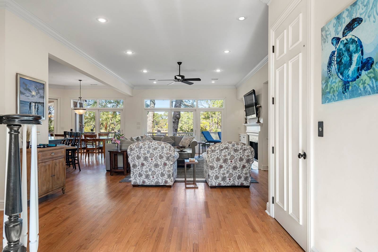 Open-plan living room with chairs.