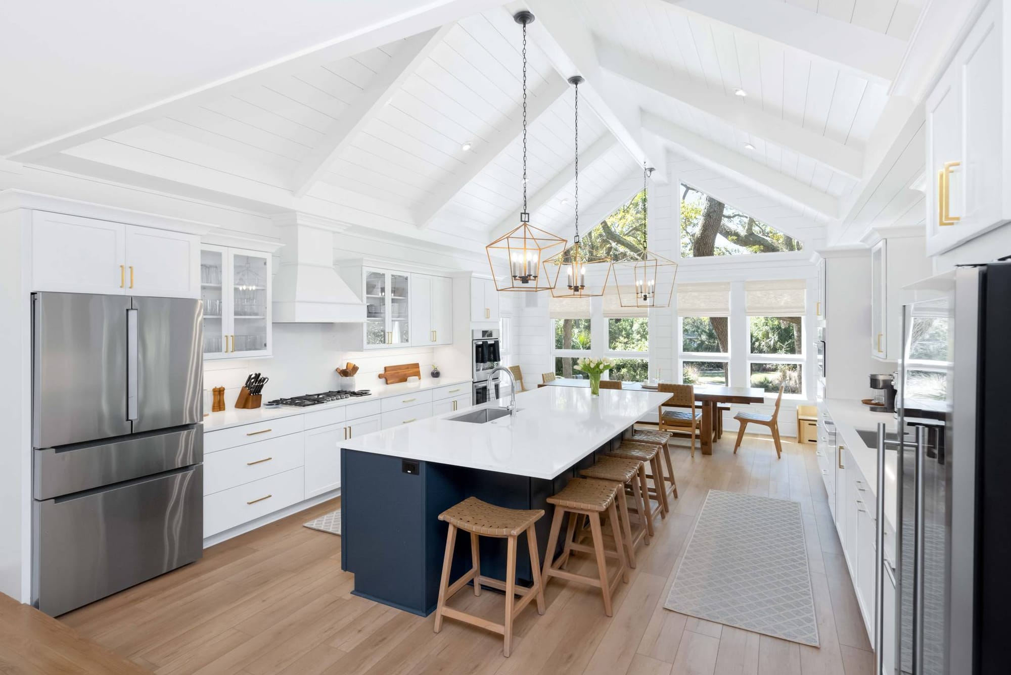 Bright kitchen with vaulted ceiling.