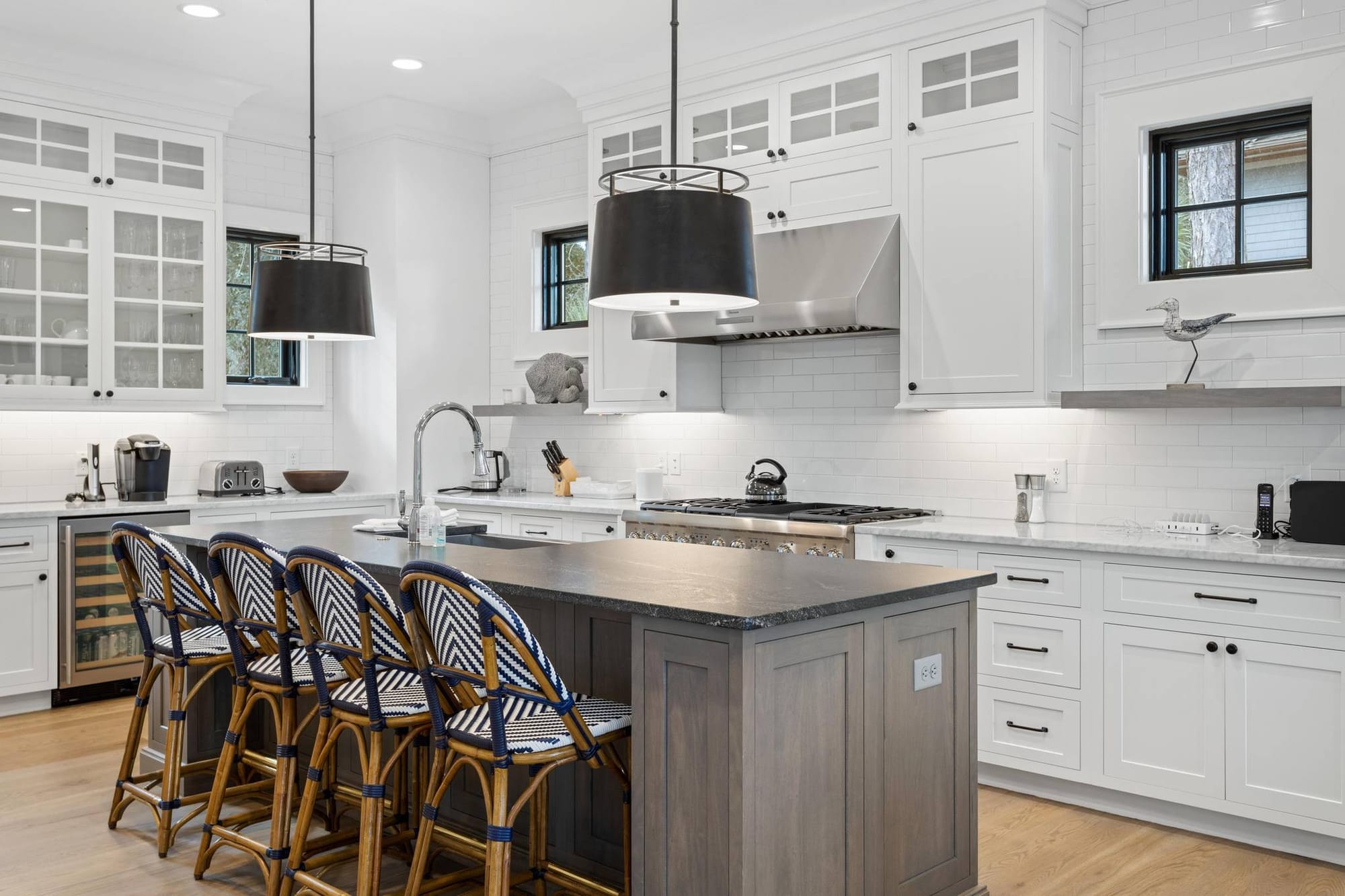 Modern kitchen with island seating.