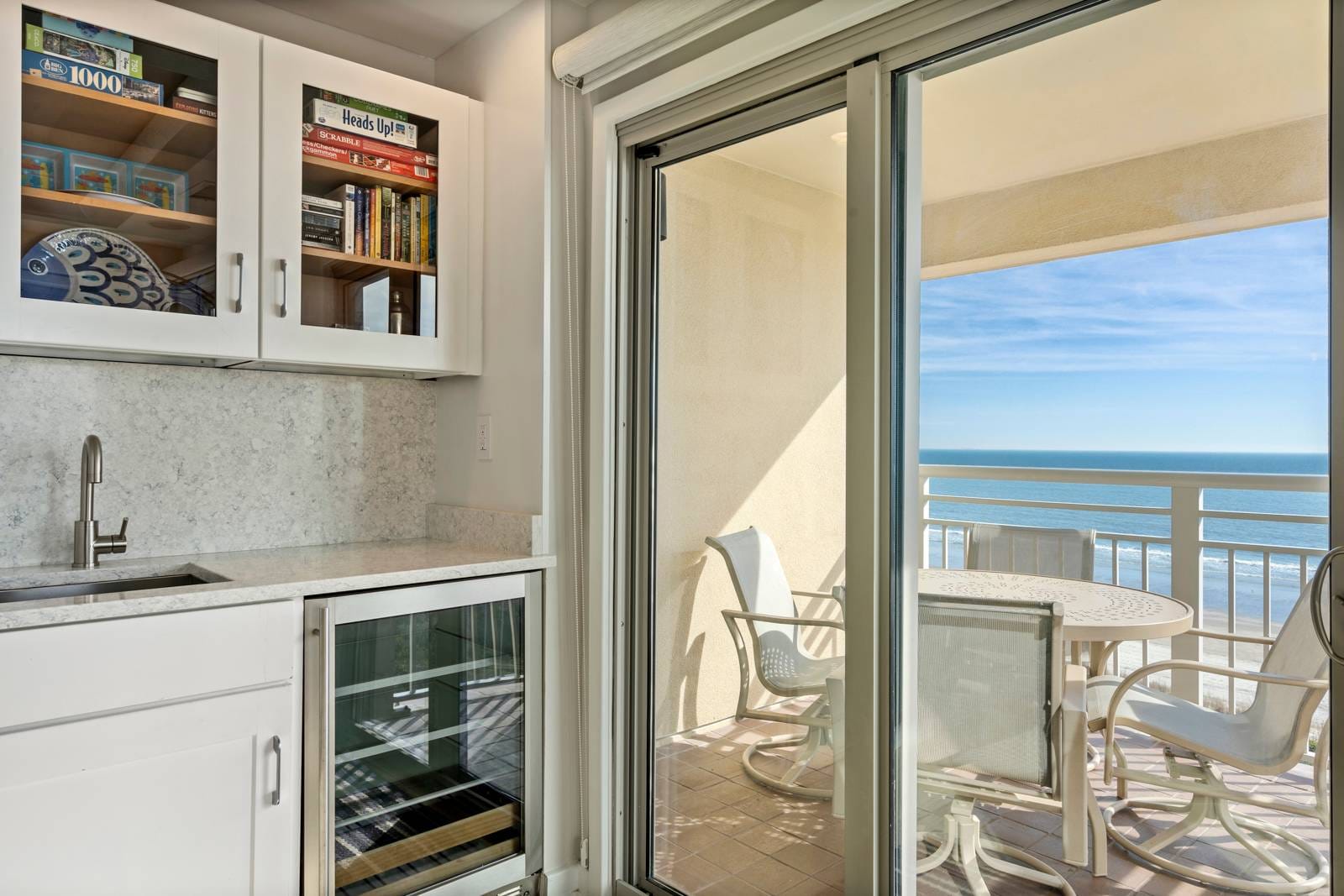 Coastal balcony view from kitchen.