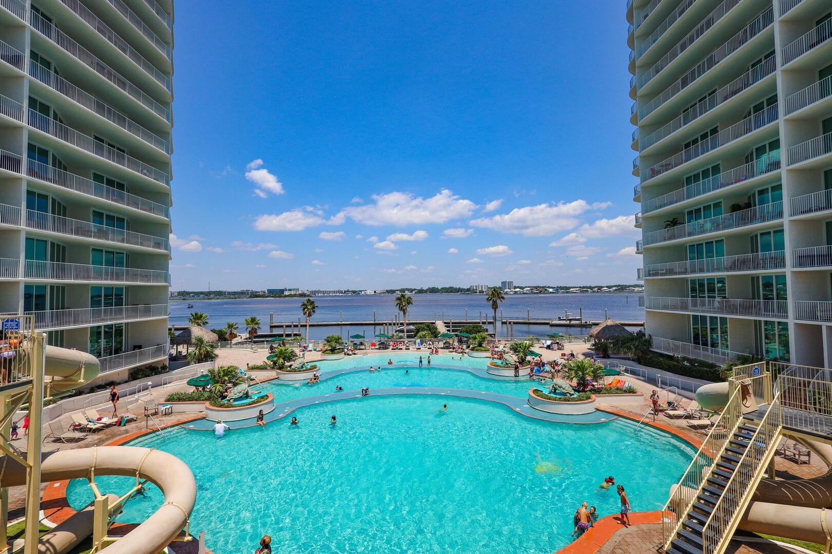 Resort pool with water slide.