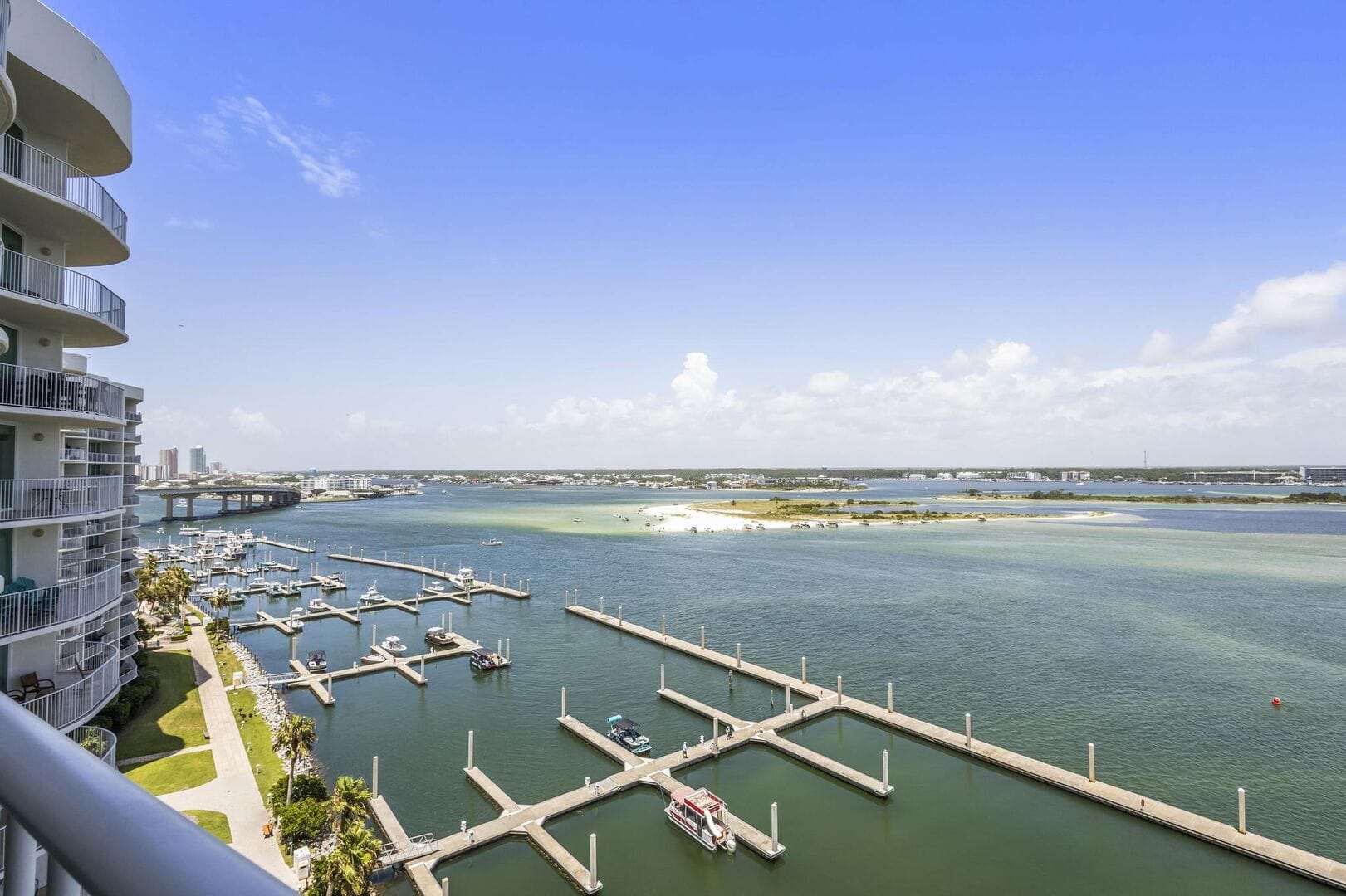 Marina with boats and waterfront view.