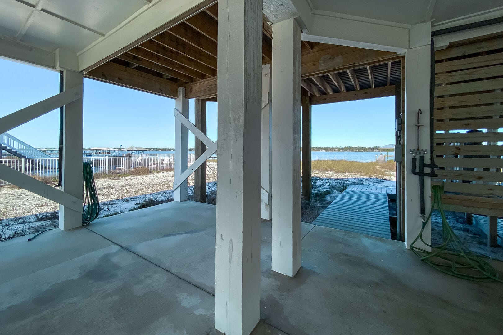 Beachside view from under building.