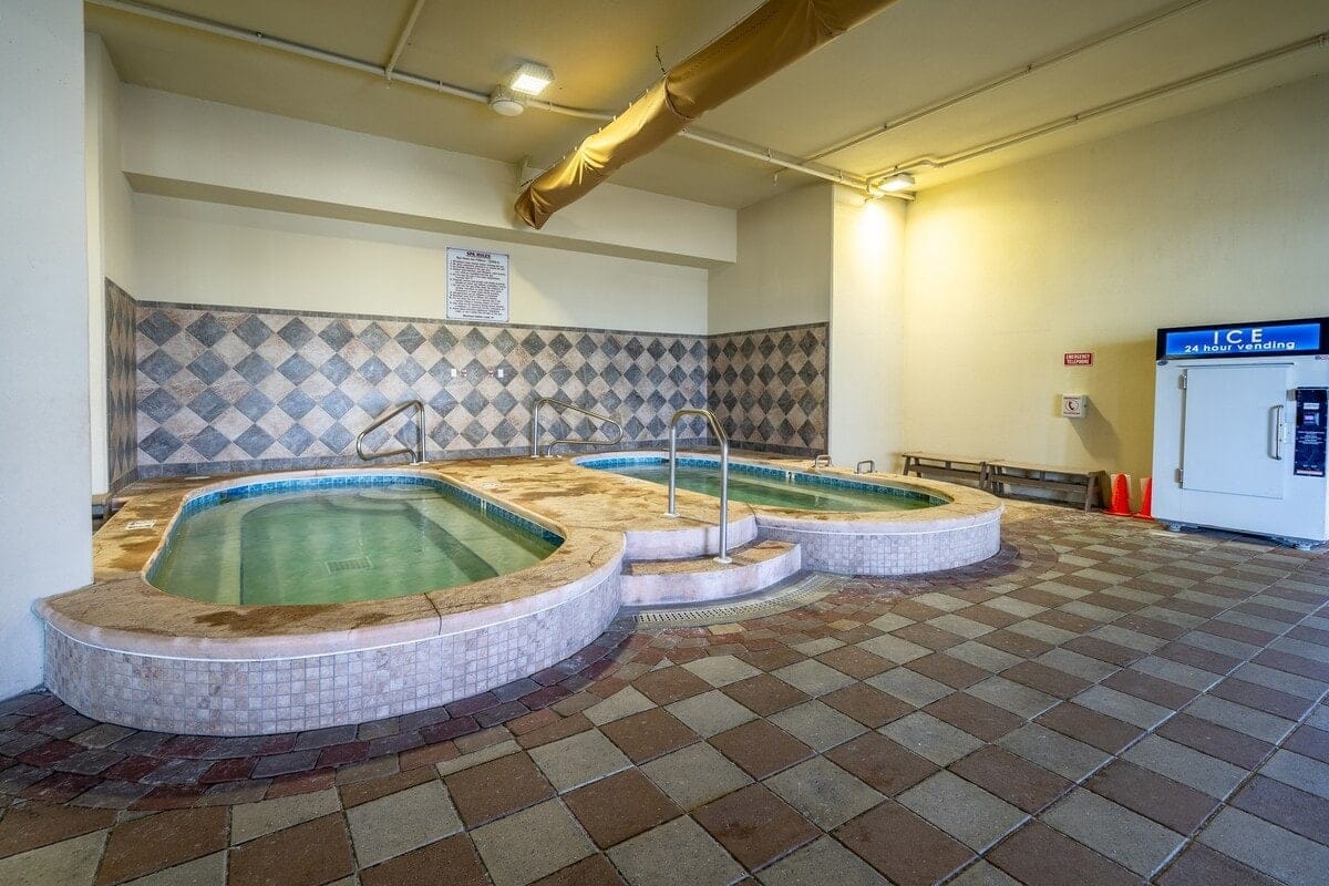 Indoor hot tub and ice machine.