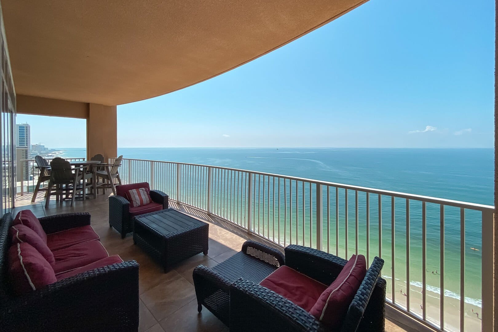 Beachfront balcony with ocean view.