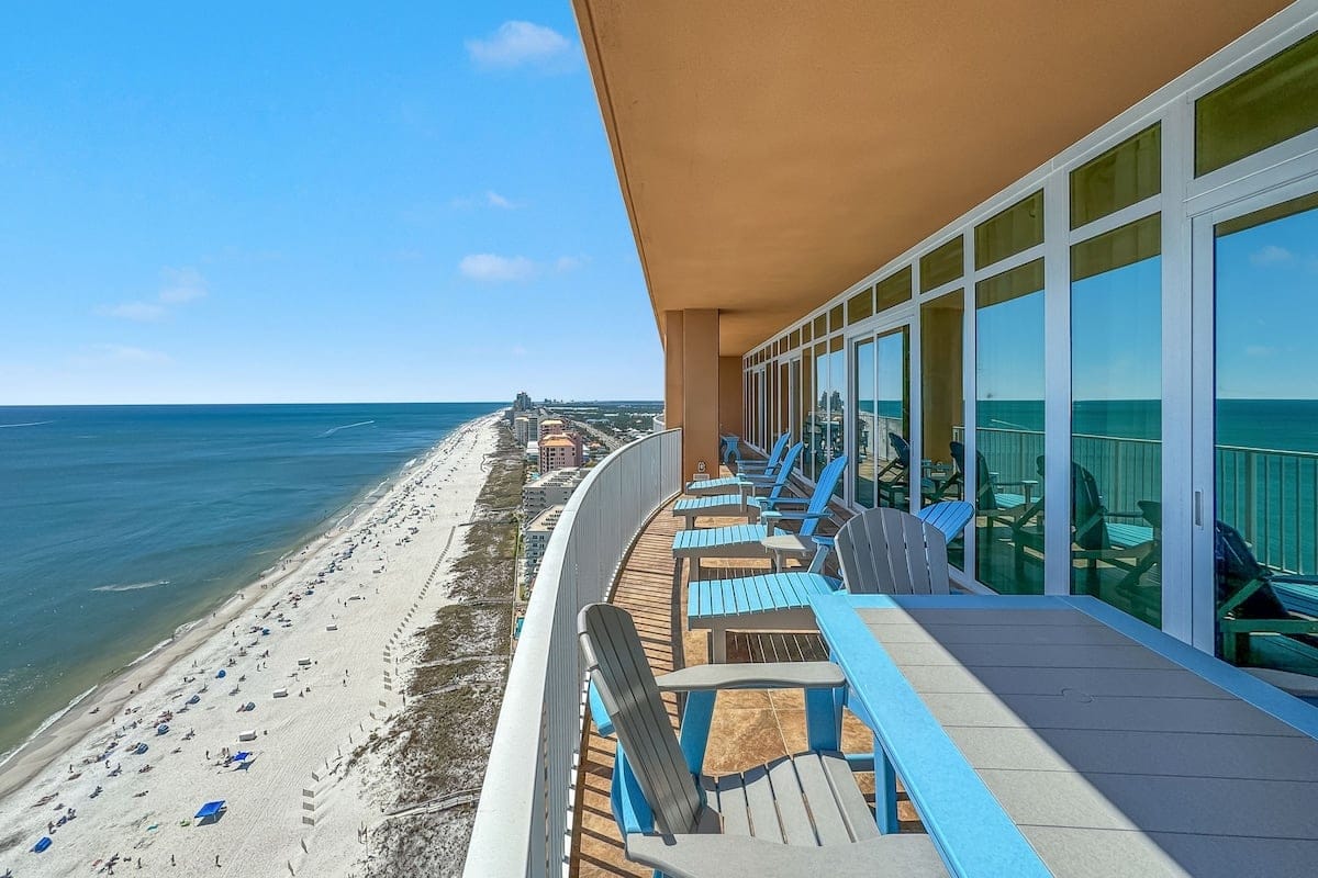 Beachfront balcony with ocean view.