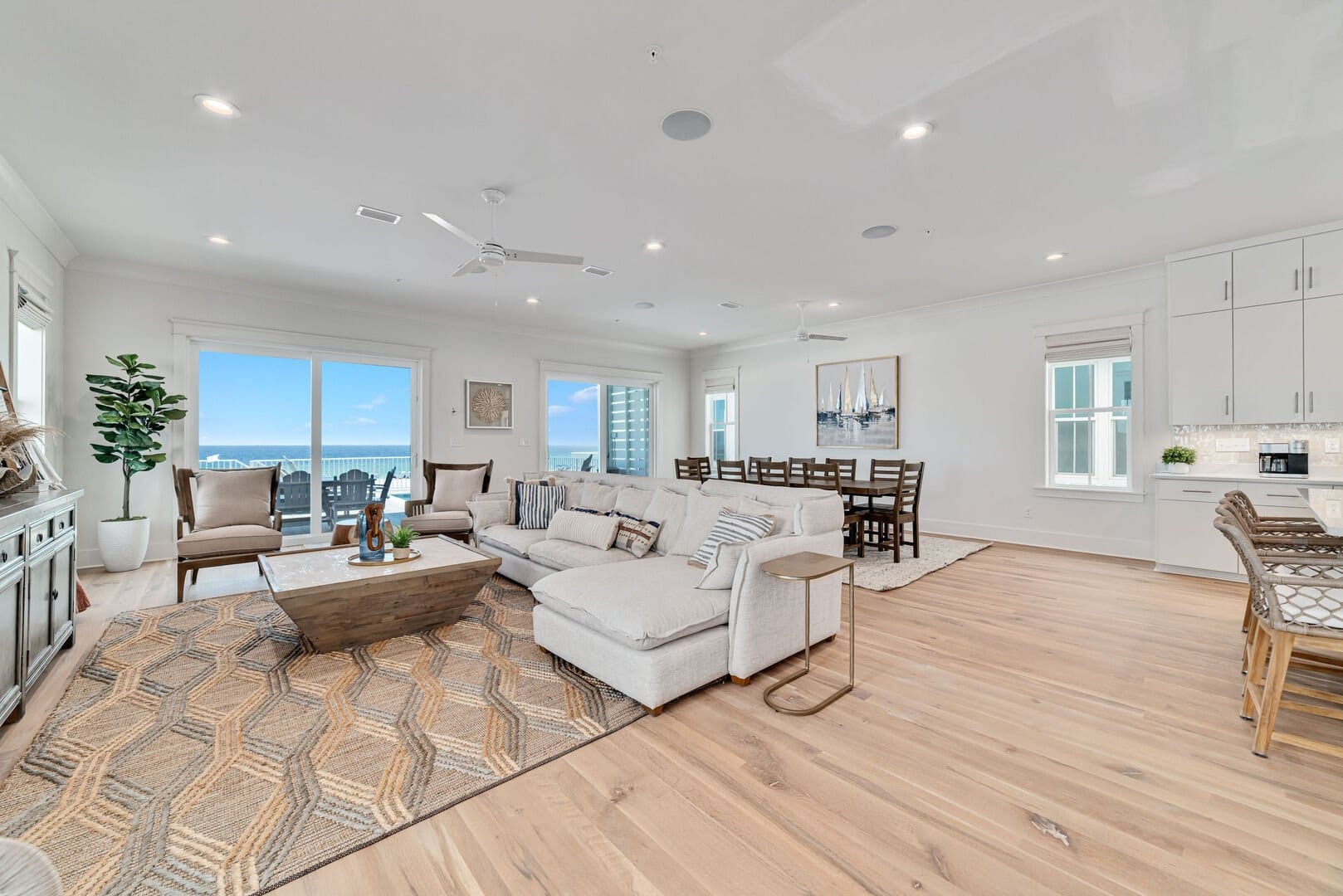 Modern open-concept living and dining area.