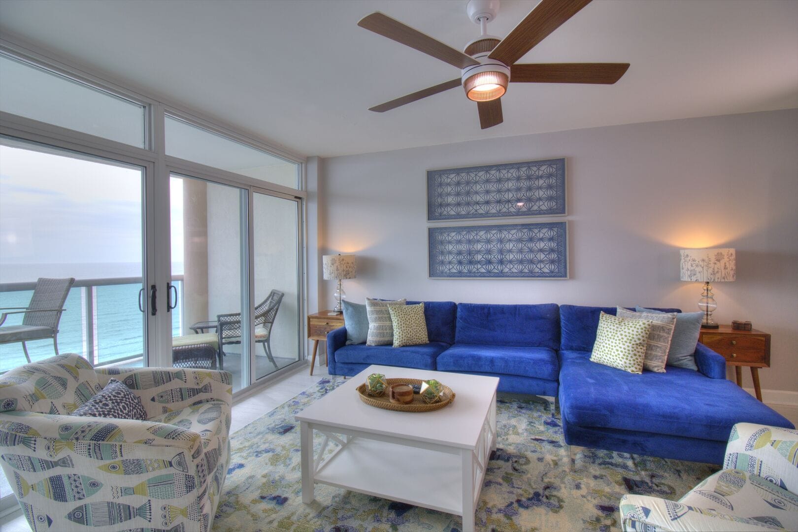 Modern beachside living room interior.