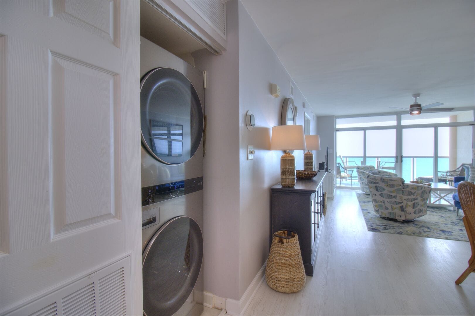 Laundry room adjacent to living area.