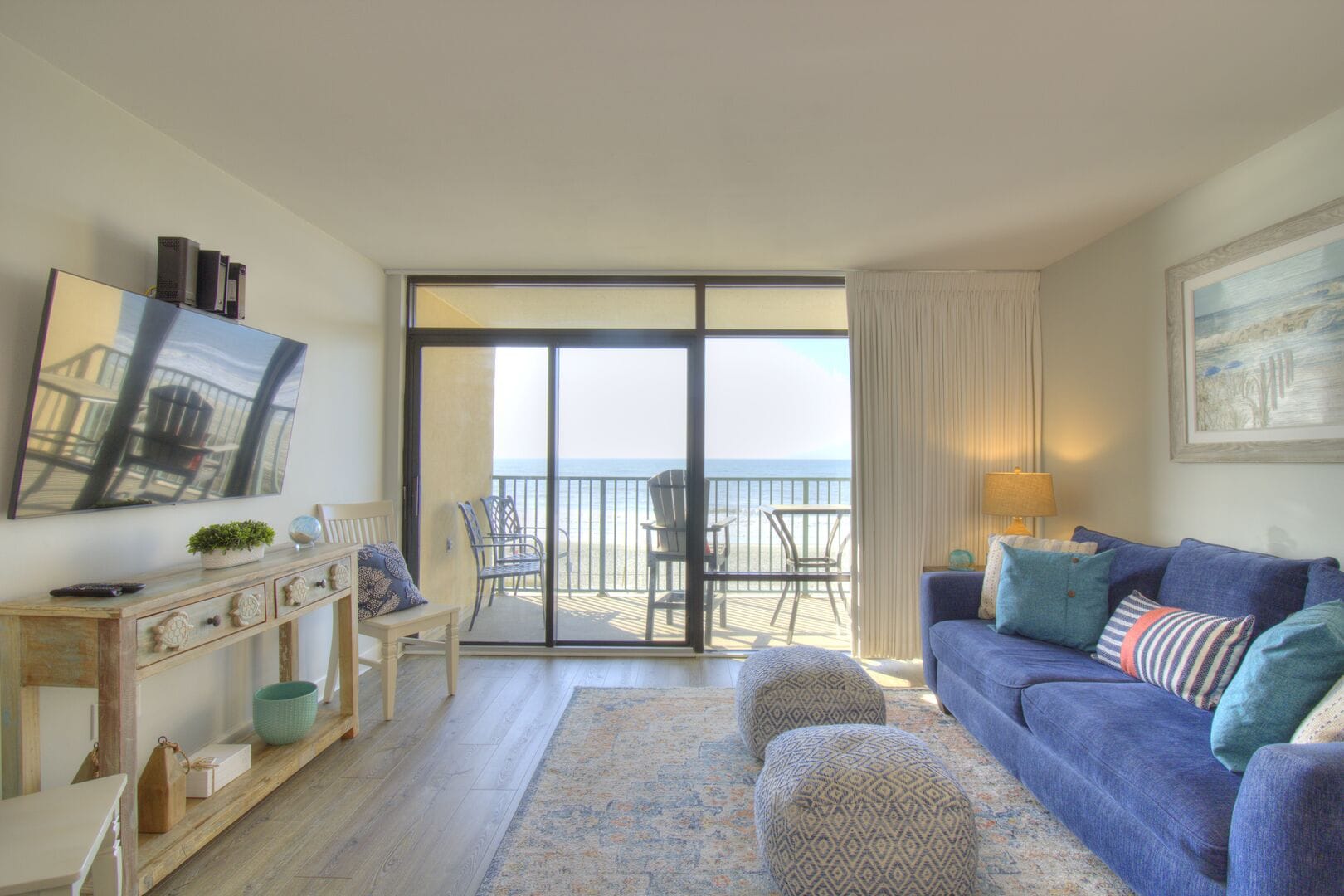 Cozy living room with ocean view.