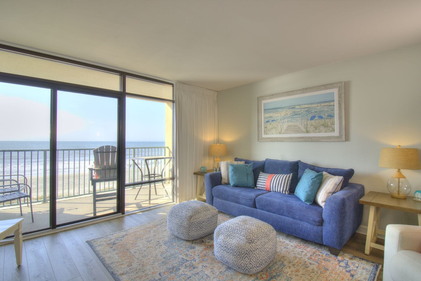 Cozy living room with ocean view.