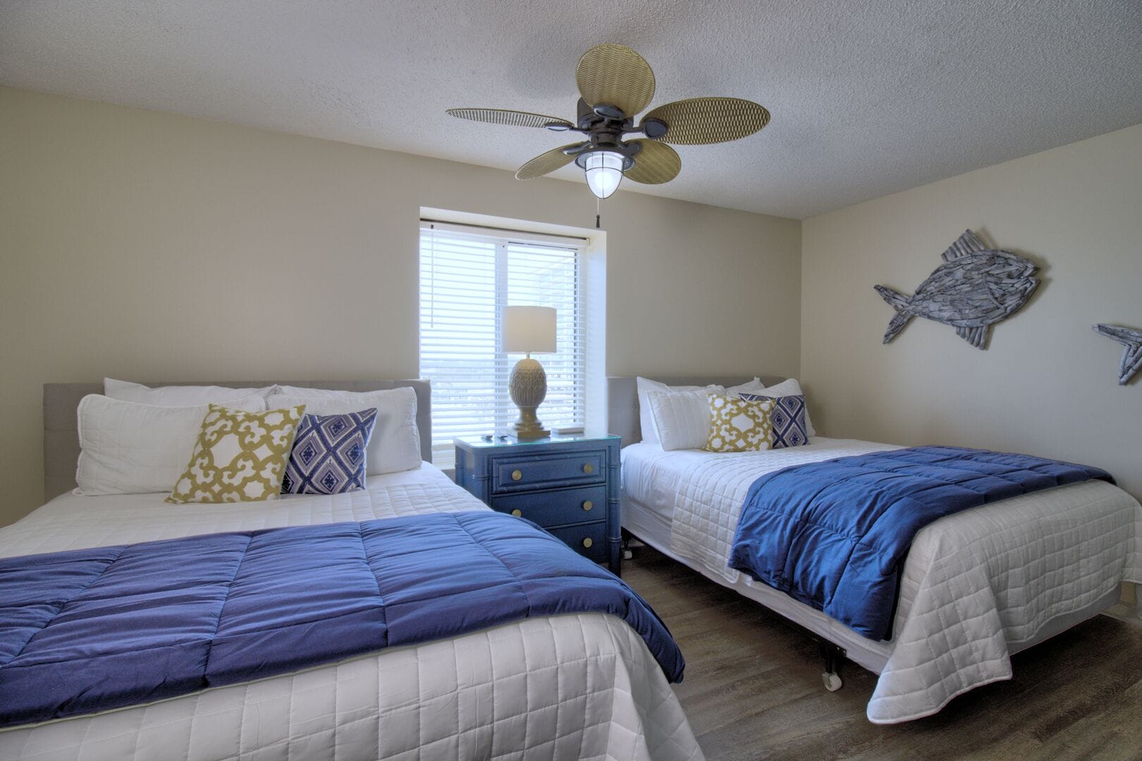 Bedroom with two beds, decor.