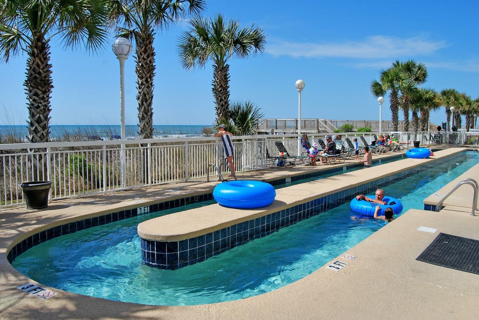 Lazy river with palm trees.