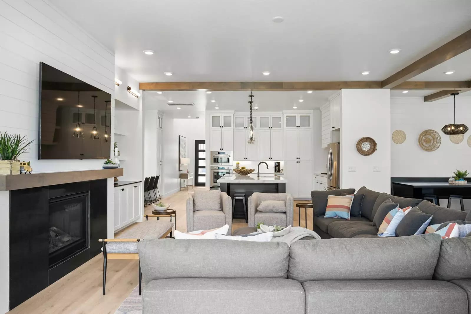 Modern open-plan living room kitchen.