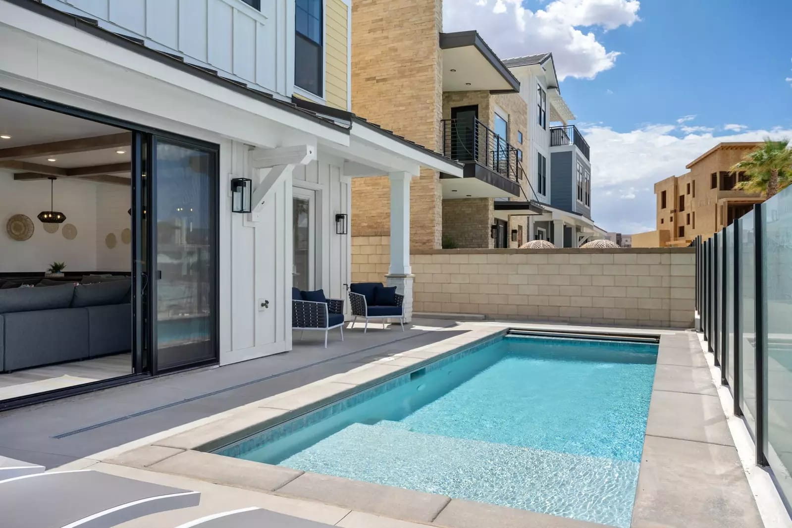 Modern house with small swimming pool.