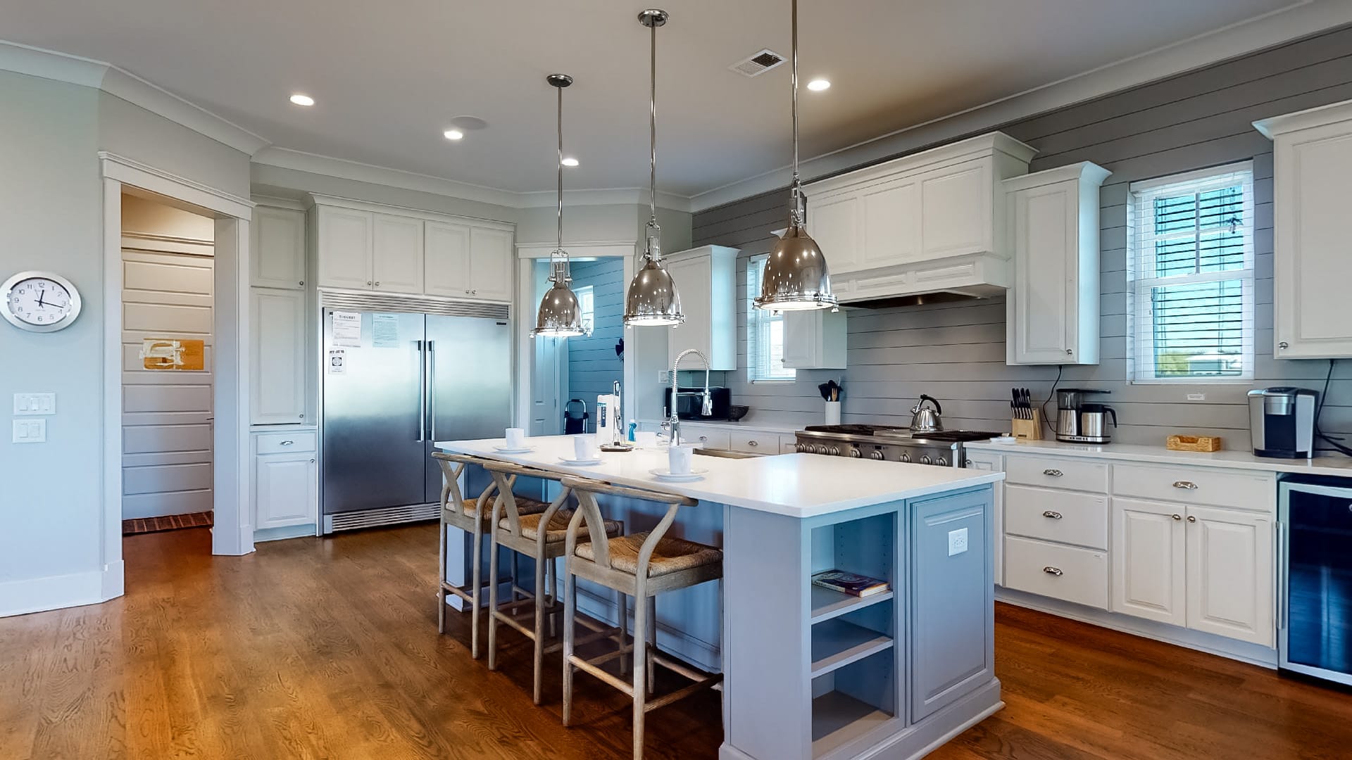 Modern kitchen with island seating.