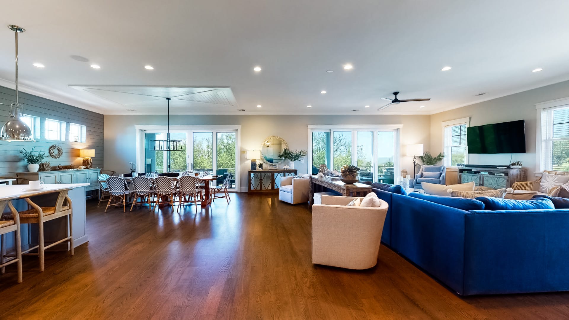 Spacious living room and dining area.