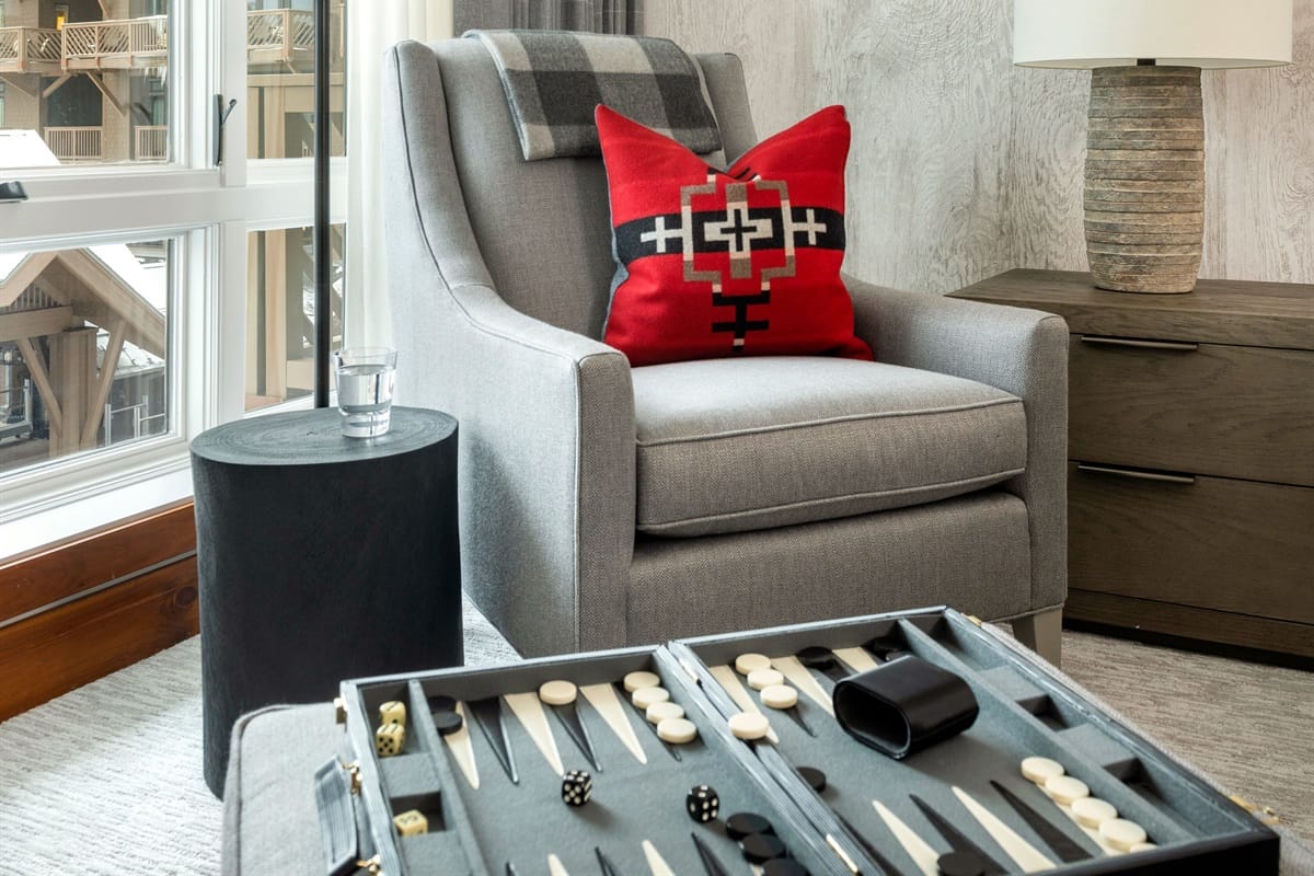 Cozy chair with backgammon set.