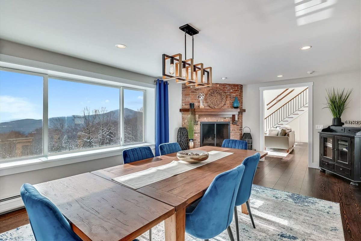 Dining room with mountain view.