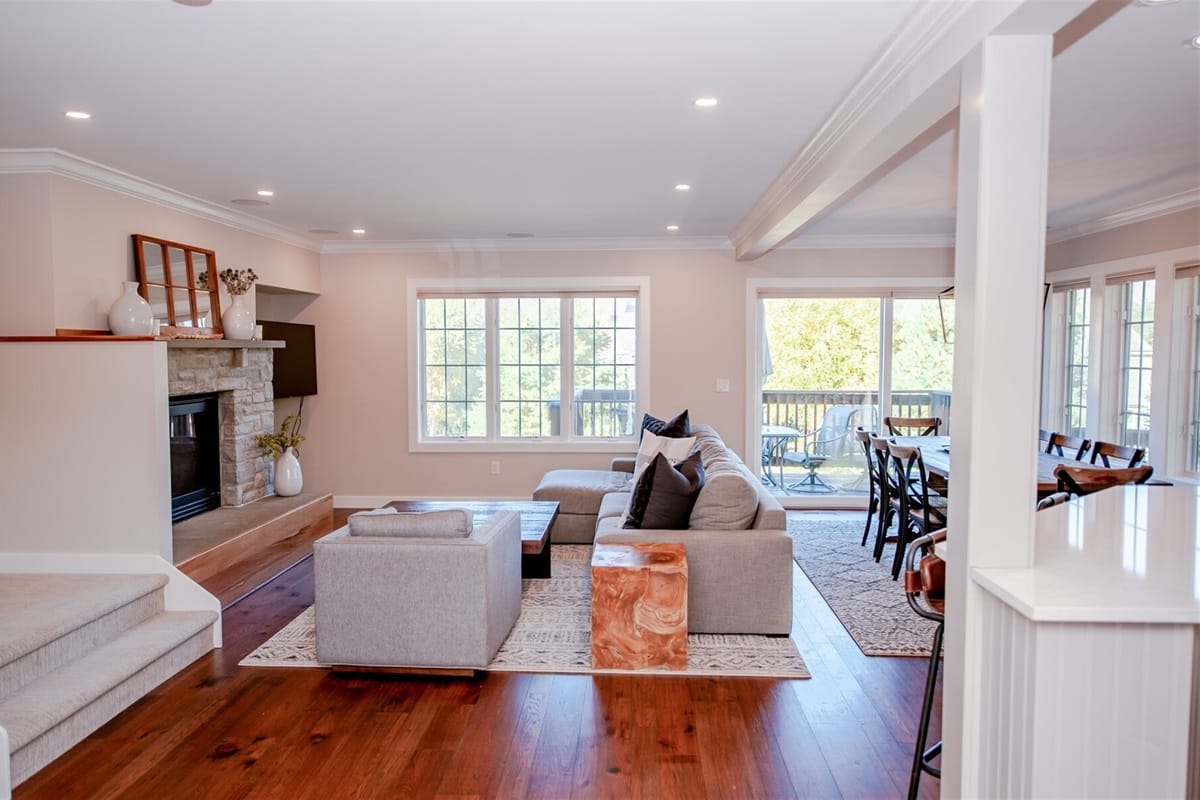 Open living room with modern decor.