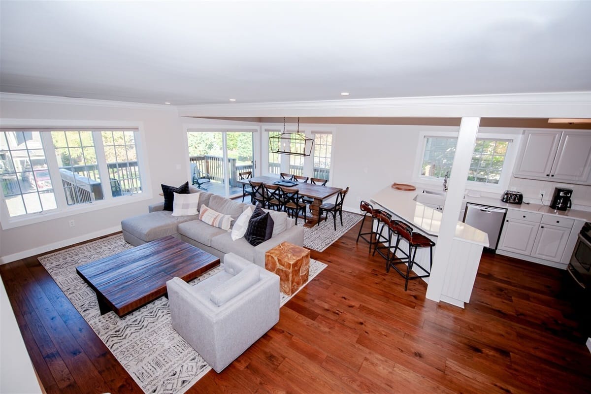 Open-concept living and dining area.