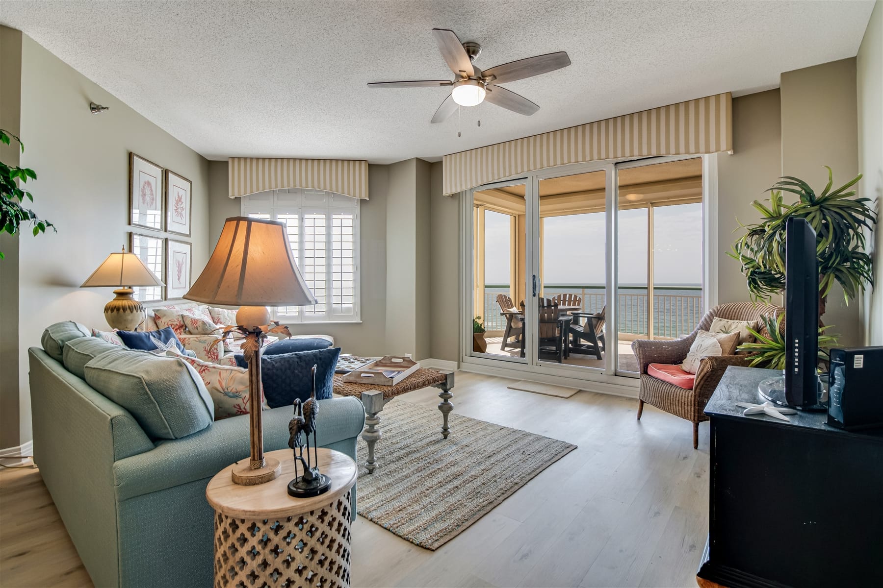 Cozy living room with ocean view.