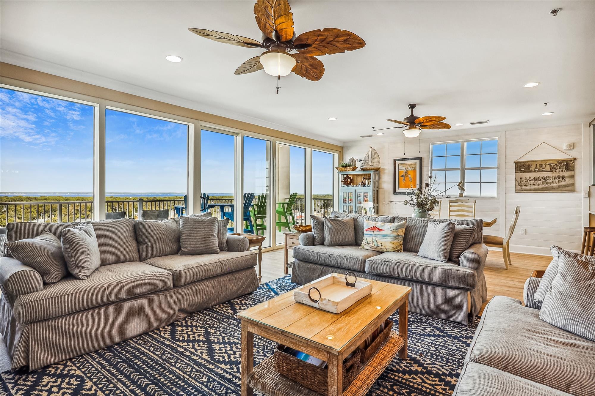 Spacious living room with ocean view.