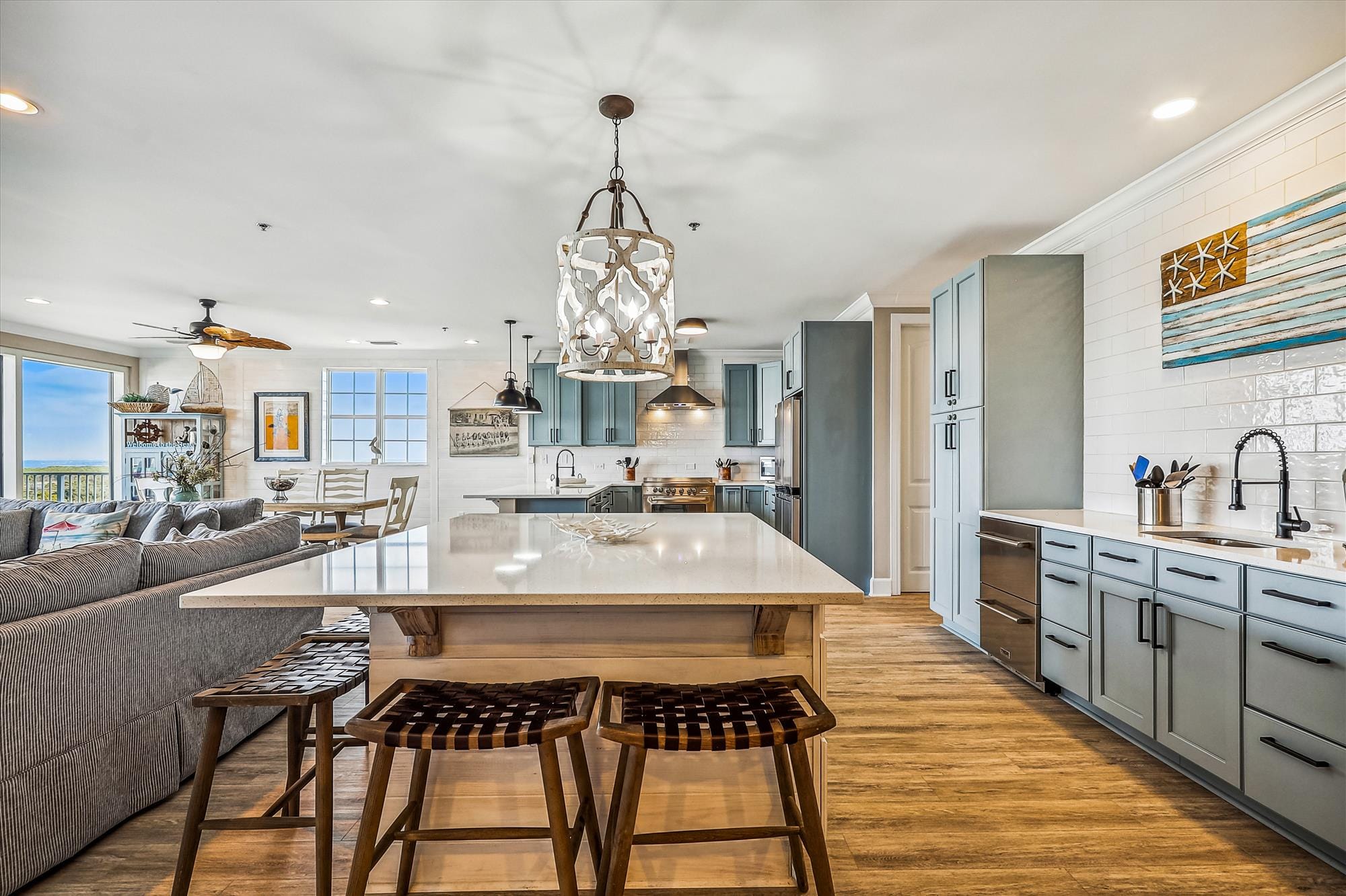 Modern kitchen with island seating.