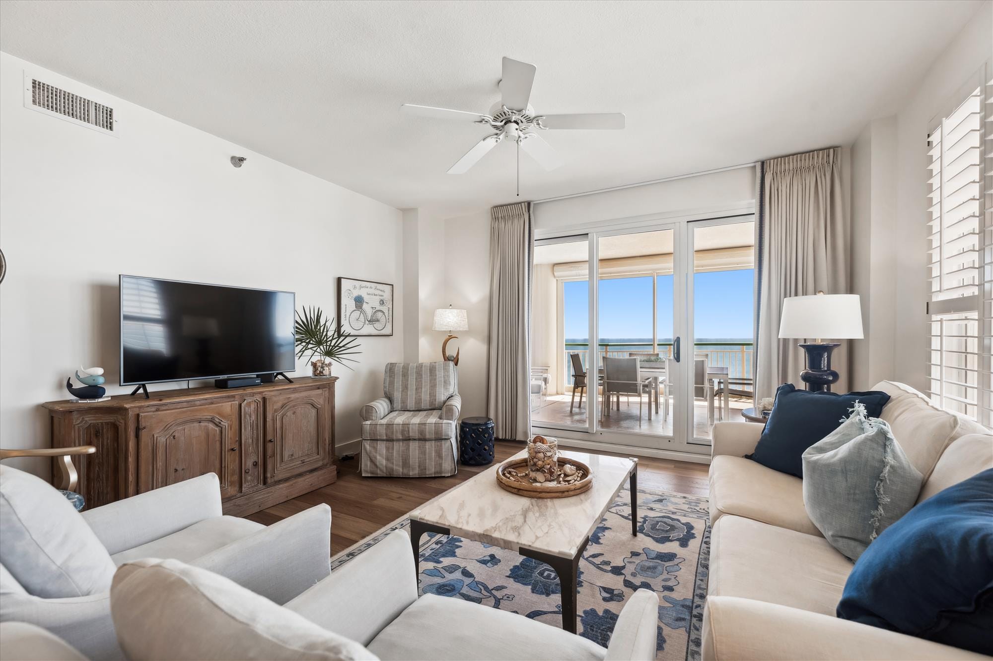 Cozy living room with ocean view.