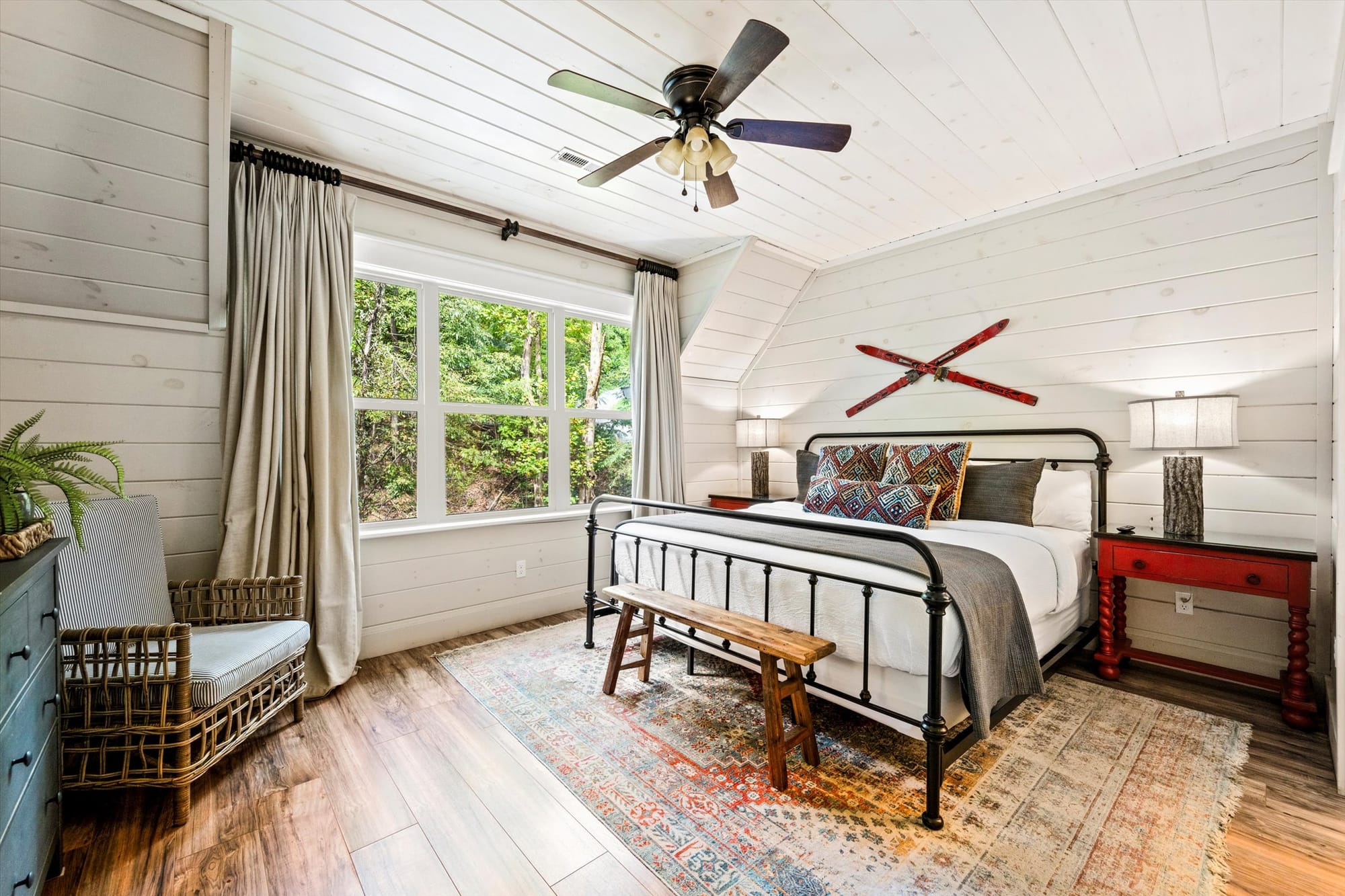 Cozy bedroom with rustic decor.