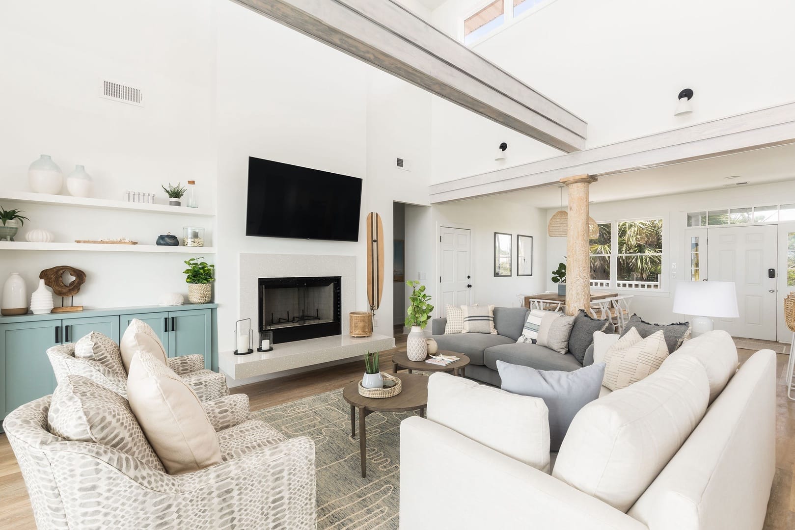 Modern living room with neutral decor.