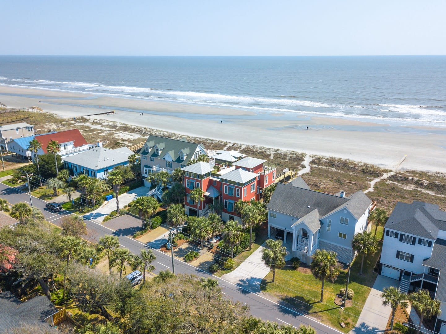 Coastal houses and beach view.